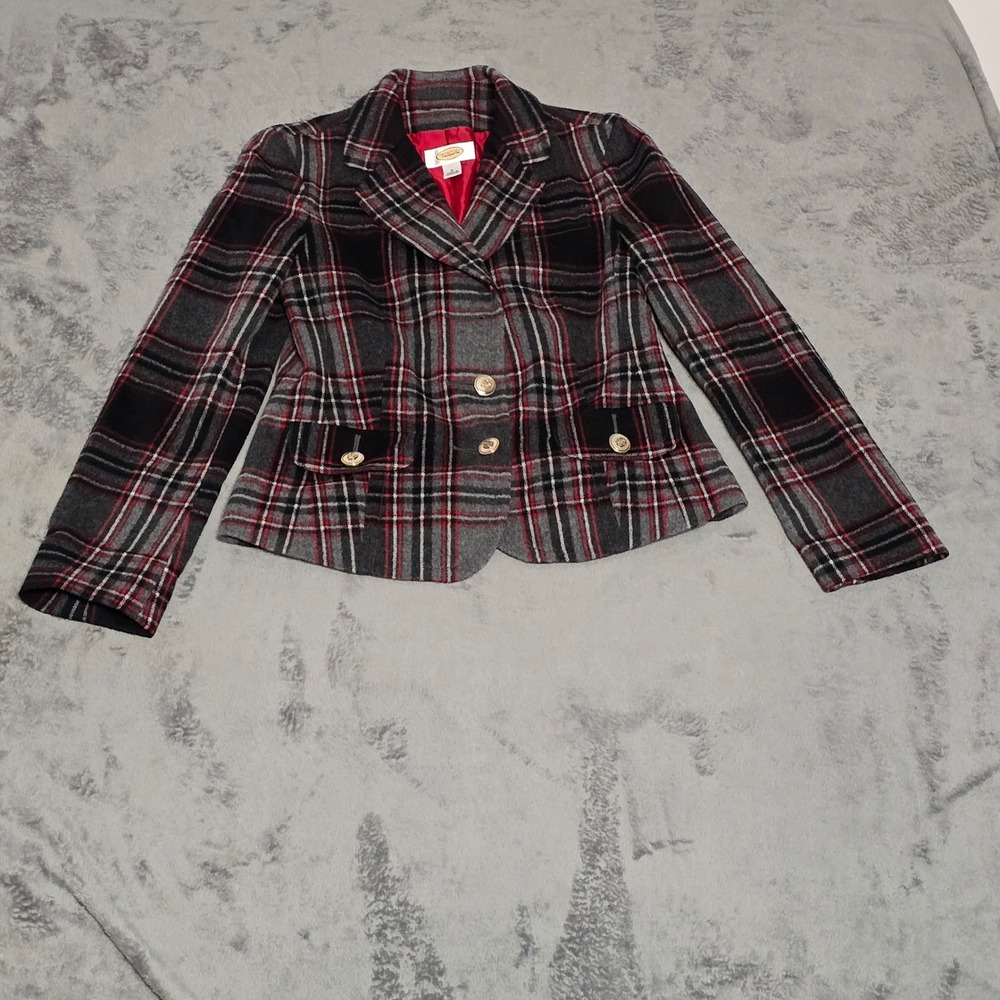 Talbots Black, Gray & Red Plaid Tailored Blazer